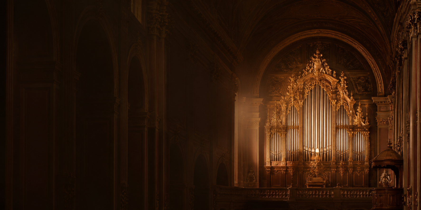 Historic Italian church interior with pipe organ